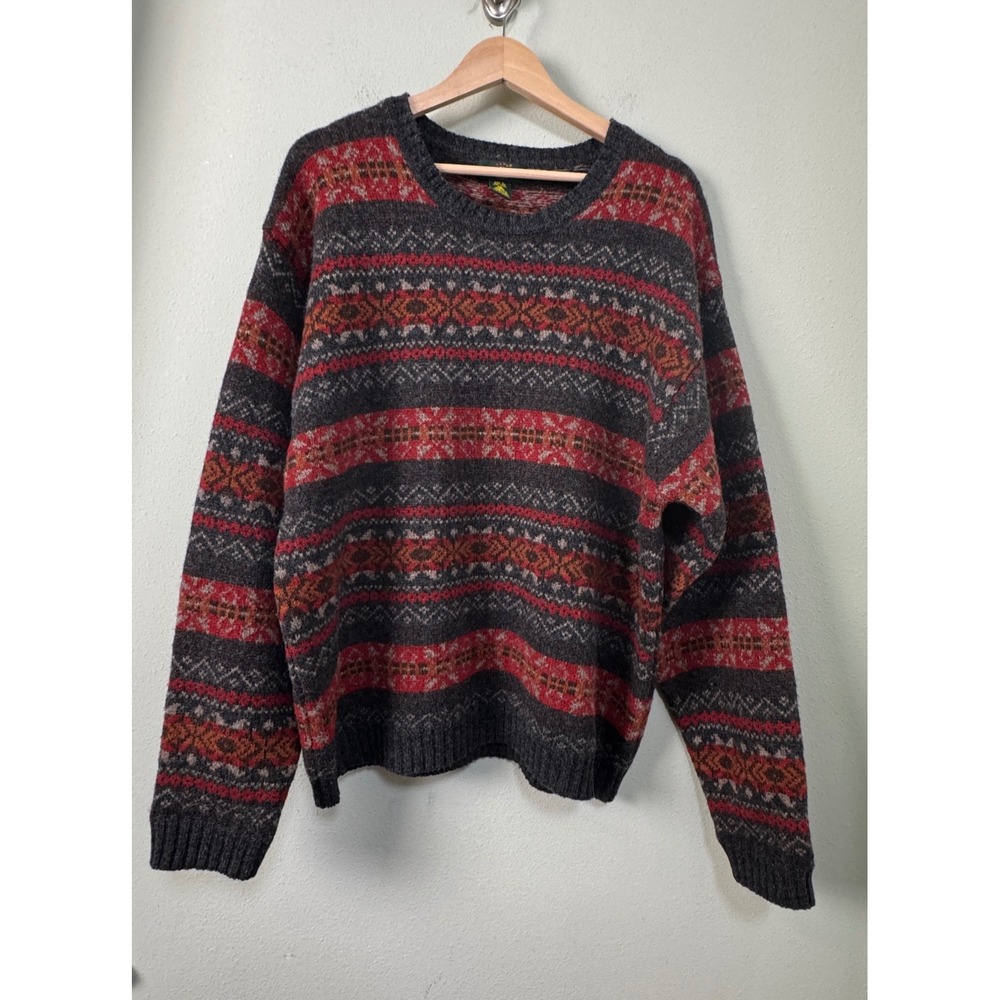 Vintage 90s Club Room Shetland Wool Fair Isle Nordic Grandpa Sweater Mens L - Picture 2 of 9